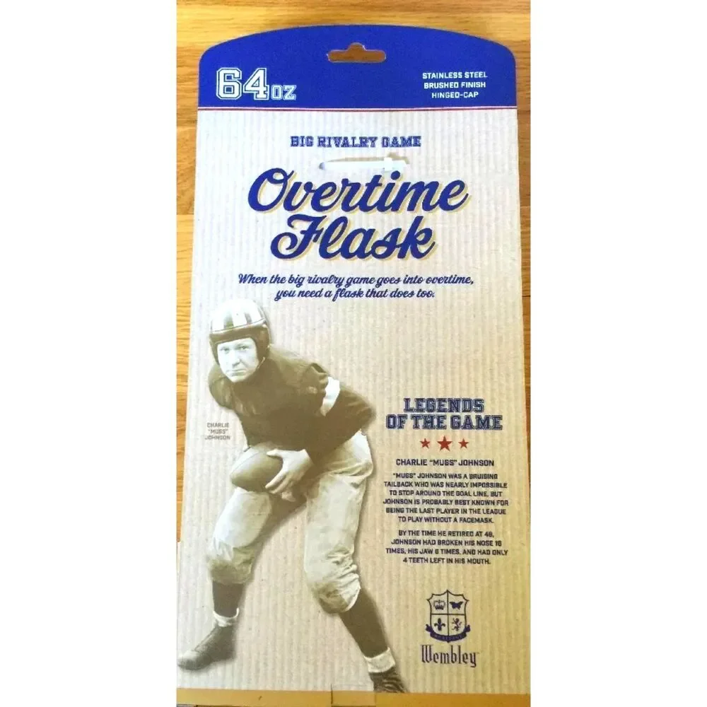 Flask . 64 Oz Brushed Stainless Steel ........... Wembly Tailgate Overtime Flask